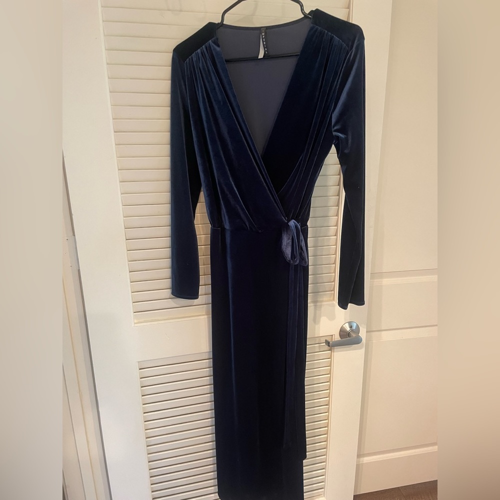 Navy Blue velvet long sleeve dress